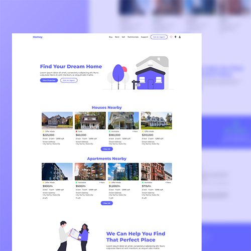 Homey real estate landing page mockup