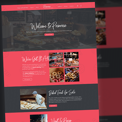 Primrose Bakery and Sugar Delights landing page mockup