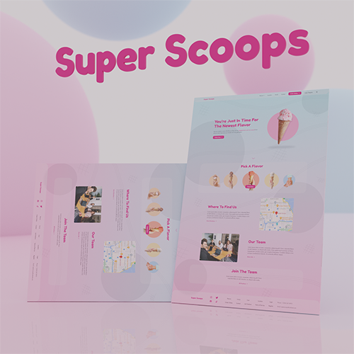 Super Scoops ice cream landing page mockup